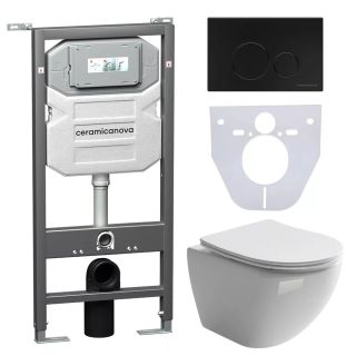 Комплект с инсталляцией Ceramica Nova CN4002_1001B_1000 унитаз Metropol CN4002 крышка-сиденье с микролифтом и инсталляция Envision CN1001B с чёрной матовой кнопкой смыва Round